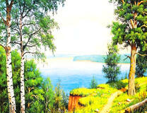 Высокий летний берег у озера