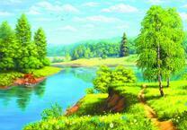 Олени на водопое у широкой реки