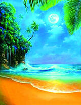 Полная луна над голубым морем