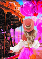 Девушка в шляпке возле карусели