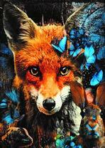 Портрет лисицы и голубые бабочки