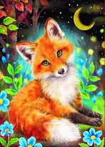 Милый лисенок в ночном лесу