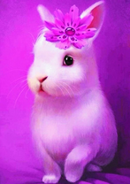 Белый крольчонок с цветочком на голове