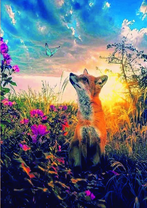 Мечтательная лиса на фоне заката