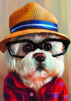 Белый пёс в шляпе и очках