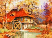 Деревянный домик с водяной мельницей