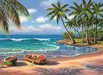 Пара лодок на песчаном берегу океана