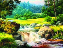 Пейзаж с небольшой каскадной рекой