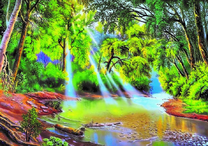 Солнечные лучи на лесной реке