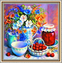 Вишневое варенье и букетик цветов