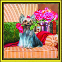 Пушистая болонка с розой