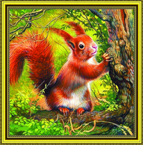 Белочка на густом дереве