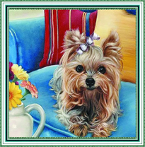 Йорк на кресле и букетик цветов