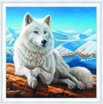 Белый волк у чистого озера