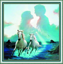 Белые лошади и пара над морем