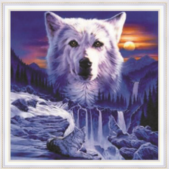 Алмазная мозаика 30x30 Большой белый волк над горами