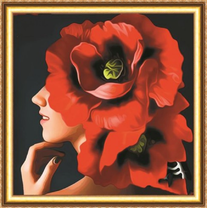 Девушка с огромными маками на голове