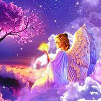 Ангелочек на тучах со светом в руках