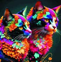 Разноцветные коты в цветах