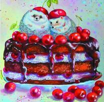 Два ежика на тортике с вишнями