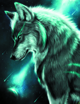 Суровый волк под светом северного сияния