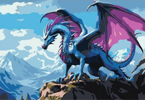 Большой синий дракон на скале