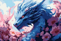 Сине-голубой дракон в цветах