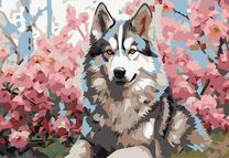 Красивый хаски на розовом фоне