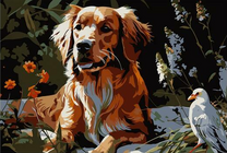 Рыжий пёс и птичка