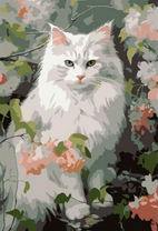 Белая пушистая кошка с разноцветными глазами