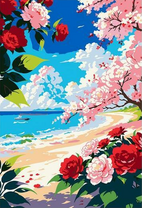 Голубая лагуна в цветах