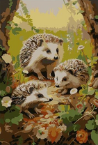 Семейство ежей на лесной полянке