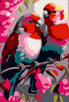 Парочка ярких попугаев на веточке