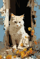 Пушистый белый котик