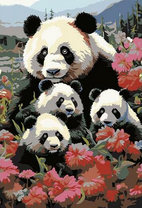 Семейство панд в цветах