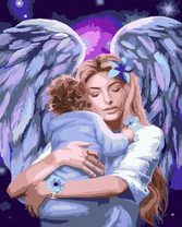 Девушка-ангел обнимает младенца