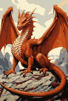 Грозный рыжий дракон на скале