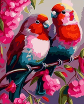 Разноцветные попугайчики на ветке