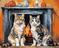 Два полосатых котика у камина