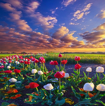 Поле тюльпанов на закате