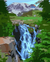 Водопад на фоне горы