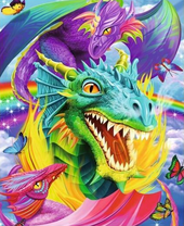 Яркие разноцветные драконы и бабочки