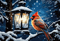 Птичка у фонаря зимой