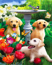 Три щеночка в цветах