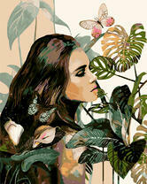 Девушка у тропических растений
