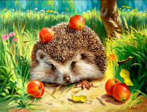 Ежик собирает яблочки