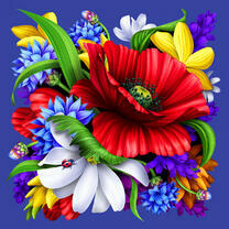 Букет из мака, васильков и полевых цветов