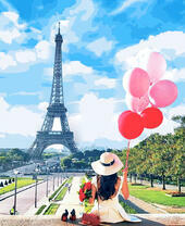 Девушка в белом платье с букетом у Эйфелевой башни