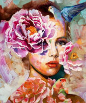 Девушка, розы и попугаи