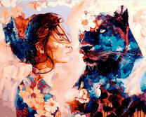 Девушка и большая черная пантера